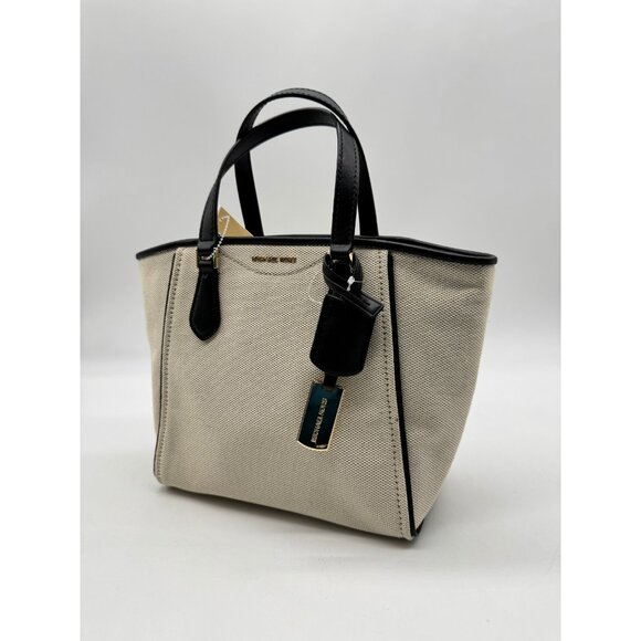 MICHAEL KORS Taryn canvas small tote crossbody bag- Natural/ Black - Picture 5 of 14